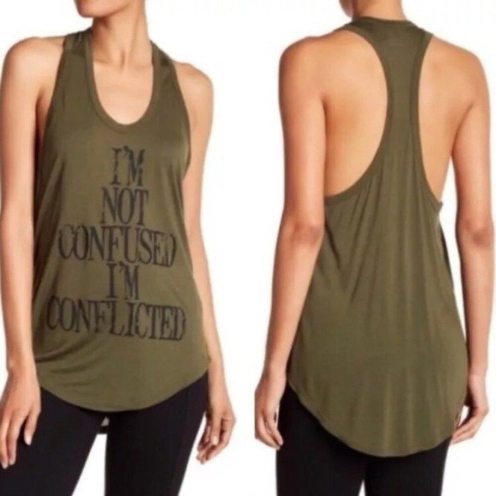 HAUTE HIPPIE Womens Olive Oversized Baggy Racerback Tunic Tank MEDIUM Soft $168
